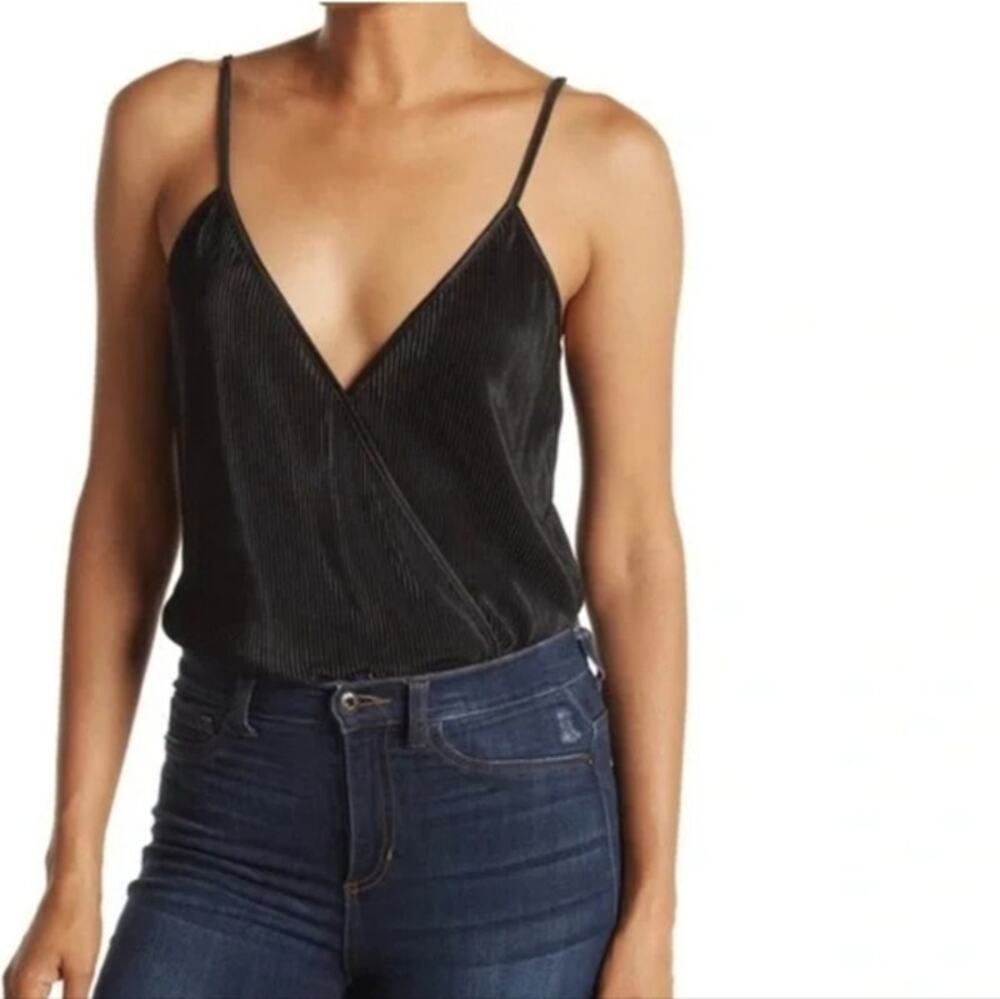 Wayf NWT Black Surplice Ribbed Cami Bodysuit Size M